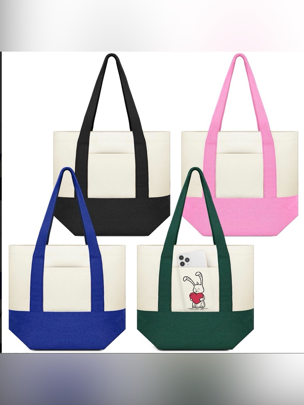 Canvas Two-Tone Tote Bag with Front Pocket
